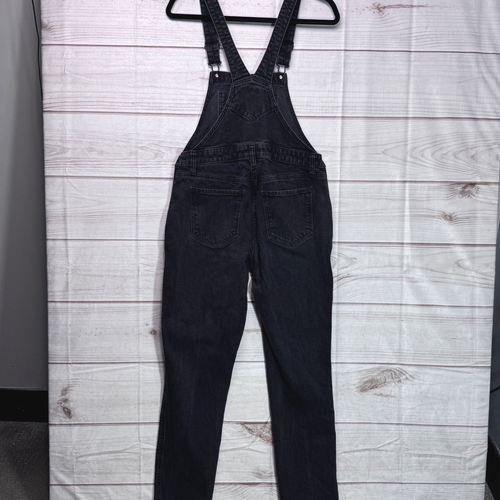 Old Navy Womens Black Denim Overalls Size 6 Tall Farmgirl Counry Chic Wok Pants - Picture 2 of 6